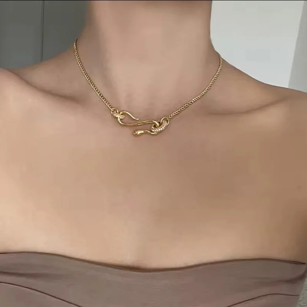 Snake Necklace 18K Gold Luxurious Crystal Stainless Steel for Men Women - Picture 6 of 13